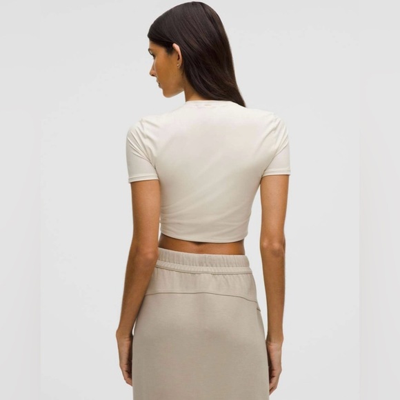 Lululemon Wundermost Ultra-Soft Nulu Crewneck Cropped T-Shirt in Light Ivory - Picture 2 of 5